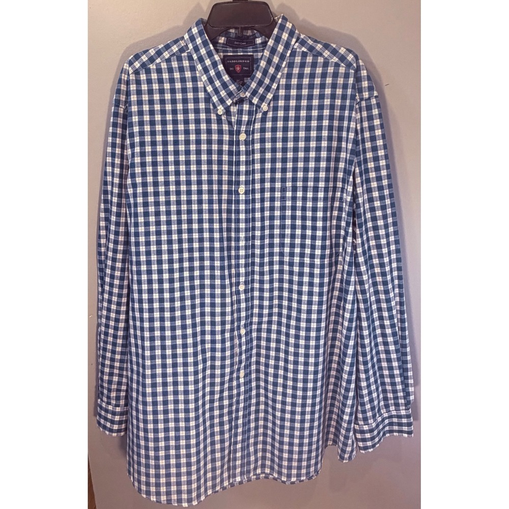 Saddlebred Mens 2XL Blue Gingham Shirt Big and Tall  Long Sleeve